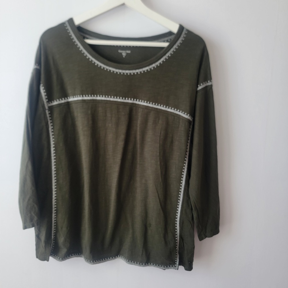 Garnet Hill women's Embroidered Boxy Top size M Scoop neck 3/4 dolman sleeves